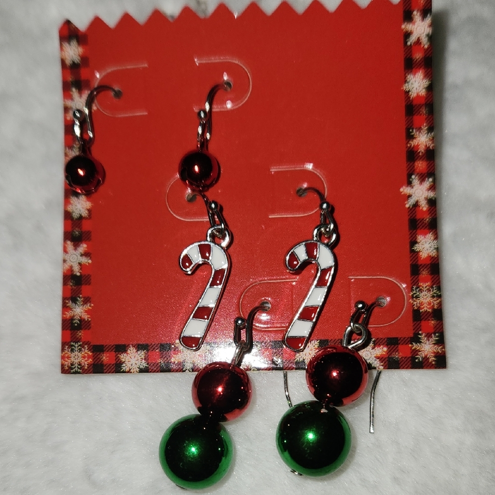 Festive Candy Cane and Ornament Earrings